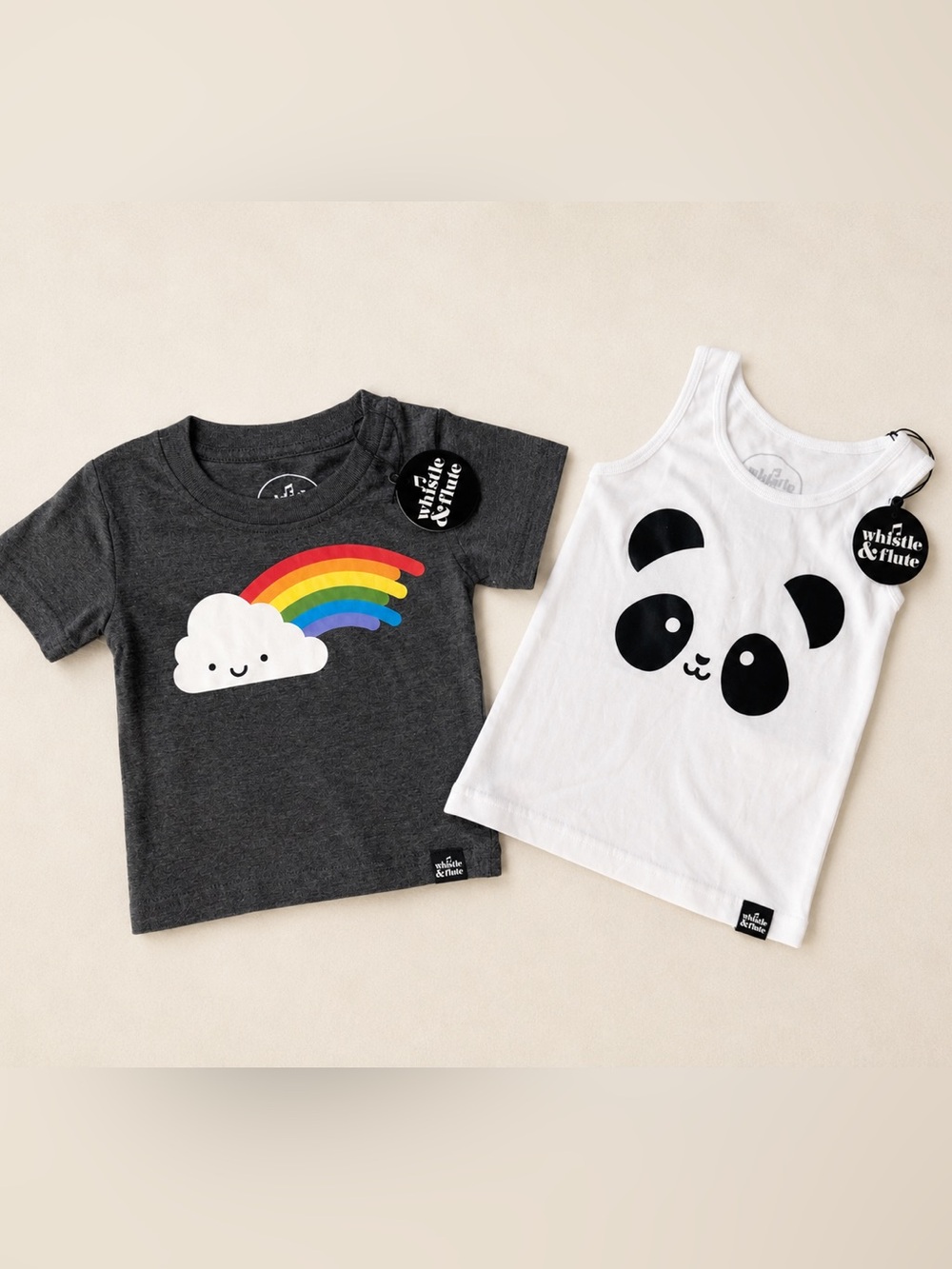 Whistle & Flute / Kids Kawaii Rainbow Cloud Tee & White & Black Panda Tank - Picture 2 of 5